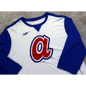 Atlanta Braves Retro Vintage Logo 70's - 80's T Shirt Size L MLB Baseball Raglan